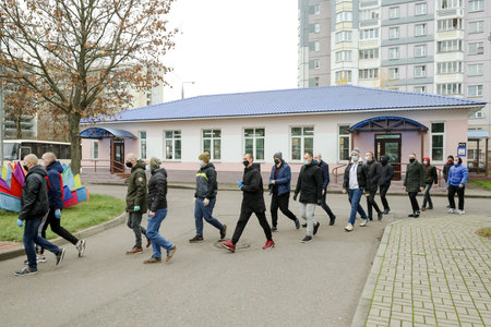 MINSK, BELARUS - 1 March, 2022: sending young soldiers to the Belarusian troops for the war in Ukraineのeditorial素材