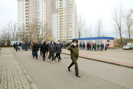 MINSK, BELARUS - 1 March, 2022: sending young soldiers to the Belarusian troops for the war in Ukraineのeditorial素材