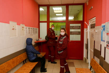 MINSK, BELARUS - 1 March, 2022: the hospital is working in conditions of coronavirusのeditorial素材