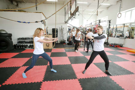 MINSK, BELARUS - 1 March, 2022: training of stuntmen who perform stunts in filmsのeditorial素材