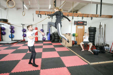 MINSK, BELARUS - 1 March, 2022: training of stuntmen who perform stunts in filmsのeditorial素材