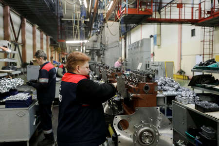 MINSK, BELARUS - 18 FEBRUARY, 2022: car engine factoryの写真素材
