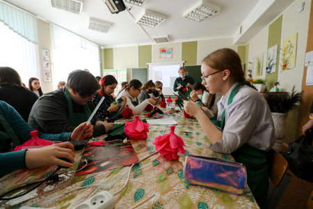 MINSK, BELARUS - 18 FEBRUARY, 2022: young people study in the college of the working professionのeditorial素材