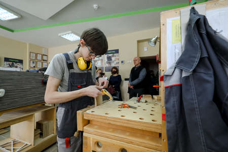 MINSK, BELARUS - 18 FEBRUARY, 2022: young people study in the college of the working profession