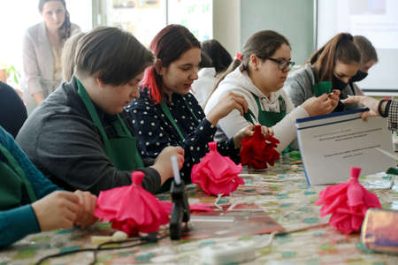 MINSK, BELARUS - 18 FEBRUARY, 2022: young people study in the college of the working professionのeditorial素材