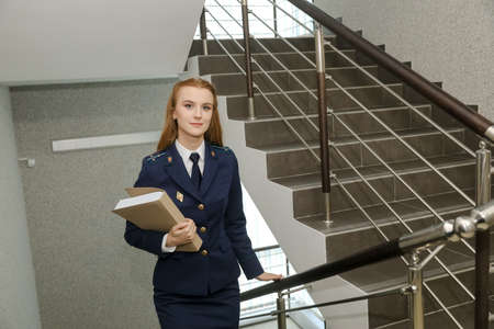 MINSK, BELARUS - 18 FEBRUARY, 2022: young woman prosecutorのeditorial素材