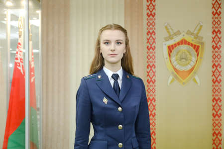 MINSK, BELARUS - 18 FEBRUARY, 2022: young woman prosecutorのeditorial素材