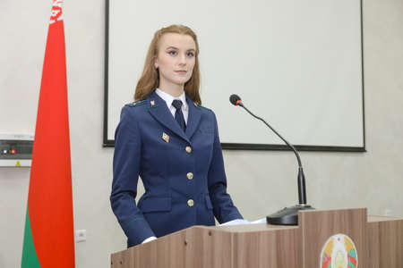 MINSK, BELARUS - 18 FEBRUARY, 2022: young woman prosecutorのeditorial素材