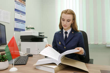 MINSK, BELARUS - 18 FEBRUARY, 2022: young woman prosecutorのeditorial素材