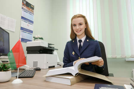 MINSK, BELARUS - 18 FEBRUARY, 2022: young woman prosecutorのeditorial素材