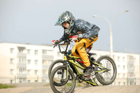 MINSK, BELARUS - 22 July, 2022: children train in extreme cyclingの写真素材