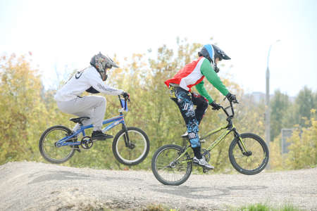 MINSK, BELARUS - 22 July, 2022: children train in extreme cyclingの写真素材