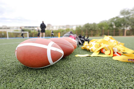 MINSK, BELARUS - 22 July, 2022: girls train to play flag footballの写真素材