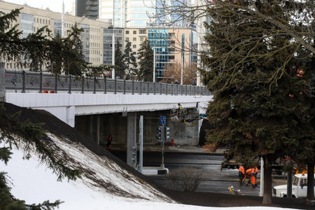 MINSK, BELARUS - 9 SEPTEMBER, 2022: repair of the destroyed bridgeの写真素材
