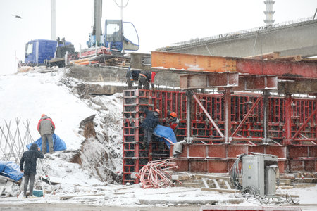 MINSK, BELARUS - 9 SEPTEMBER, 2022: repair of the destroyed bridgeの写真素材