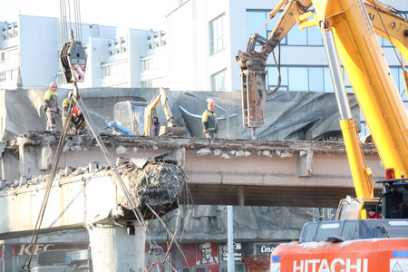 MINSK, BELARUS - 9 SEPTEMBER, 2022: repair of the destroyed bridgeの写真素材