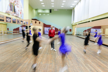 MINSK, BELARUS - 9 SEPTEMBER, 2022: children learn folk dancesの写真素材