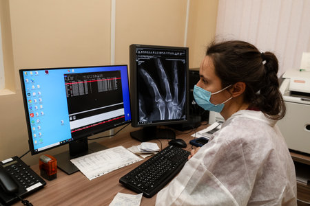 MINSK, BELARUS - 9 SEPTEMBER, 2022: doctor takes a patient in the hospitalの写真素材