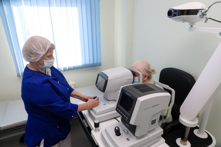 MINSK, BELARUS - 9 SEPTEMBER, 2022: doctor takes a patient in the hospitalの写真素材