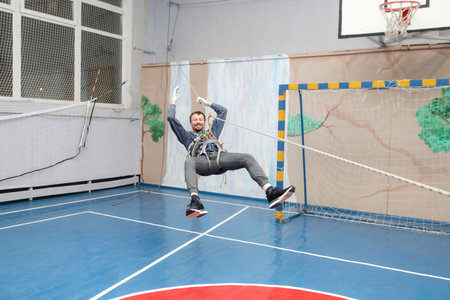 MINSK, BELARUS - 9 SEPTEMBER, 2022: climbing trainingの写真素材
