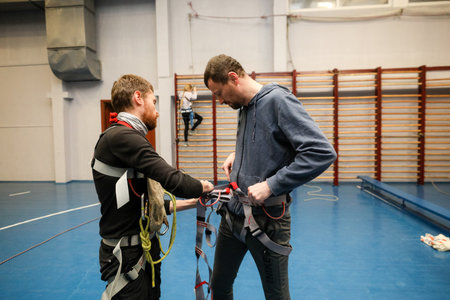 MINSK, BELARUS - 9 SEPTEMBER, 2022: climbing trainingの写真素材
