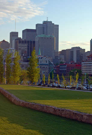 View of Montreal downtown from Place Jacques-Cartierの写真素材