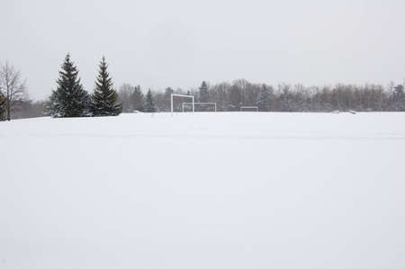 Soccer field under snow in Toronto parkの写真素材