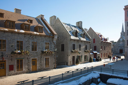 Narrow street of Old Quebec city in winterのeditorial素材