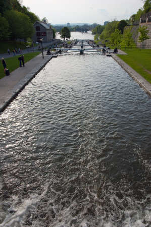 View along Rideau Canal to Ottaw river in sunny dayの写真素材