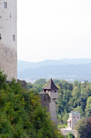 Hohensalzburg castle above Salzburg old town, Austriaのeditorial素材