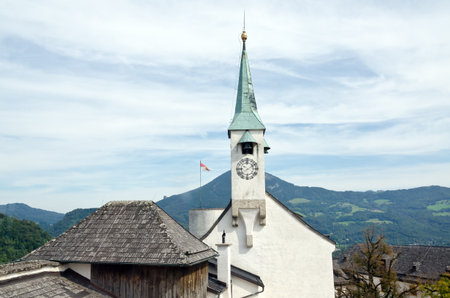 Hohensalzburg castle above Salzburg old town, Austriaのeditorial素材