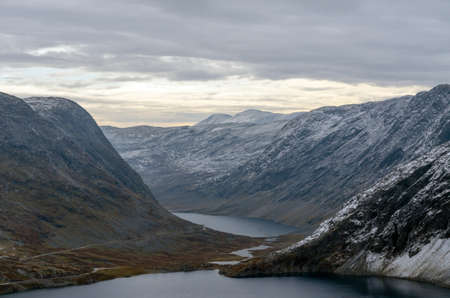 View of the misty mountain lake. Norway.の写真素材