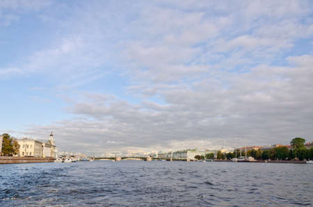 View of St. Petersburg and Neva river in the eveningの写真素材