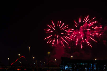Color fireworks on black sky backgroundの写真素材