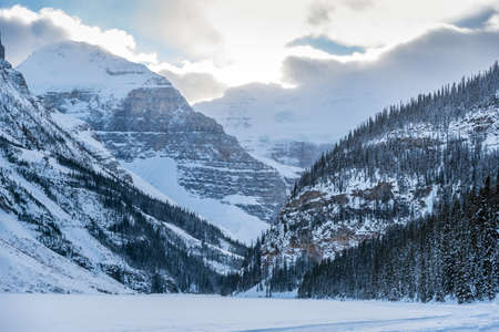 Lake Louise in Banff Park in winter time, Alberta, Canadaの写真素材