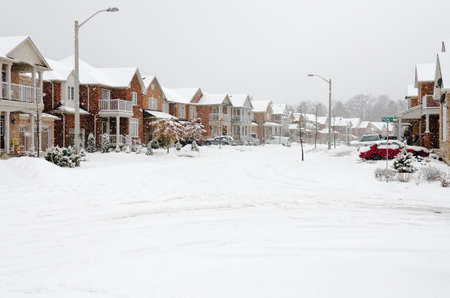 The Canadian small town road after snow fallの写真素材