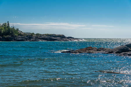 Drift-wood on sand beach of Superior Lake, Canadaの写真素材