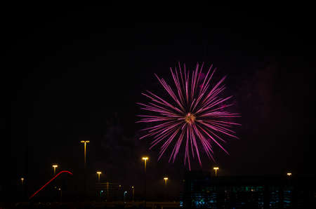 Color fireworks on black sky background