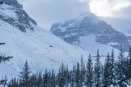 Lake Louise in Banff Park in winter time, Alberta, Canadaの写真素材