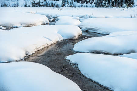 Lake Louise in Banff Park in winter time, Alberta, Canadaの写真素材