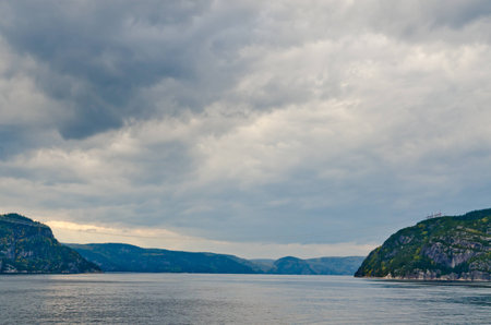 Saguenay river under dark clouds.の写真素材