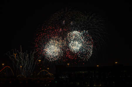 Color fireworks on black sky background
