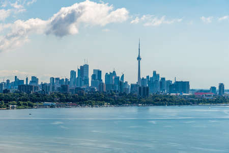 Toronto skyline from Ontario lake in sunny morningの写真素材