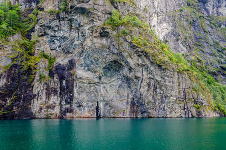 Sunlit Norway landscape at fall timeの写真素材