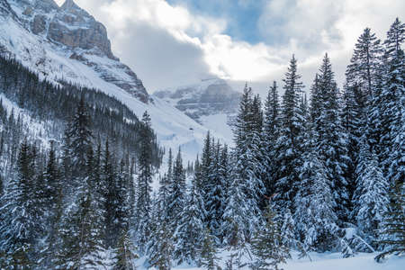 Lake Louise in Banff Park in winter time, Alberta, Canadaの写真素材