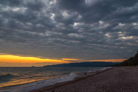 Sunset over surface of the Superior Lake. Canadaの写真素材