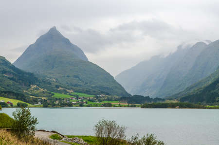 Fjord fall view in overcast day.  (Norway)の写真素材