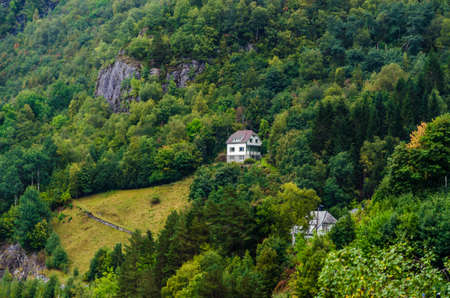Mountain road in Norway at fall timeの写真素材