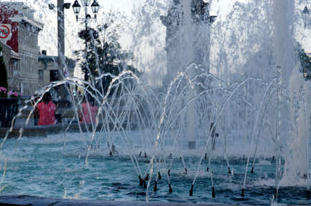 White foam of fountain in sky backgroundの写真素材