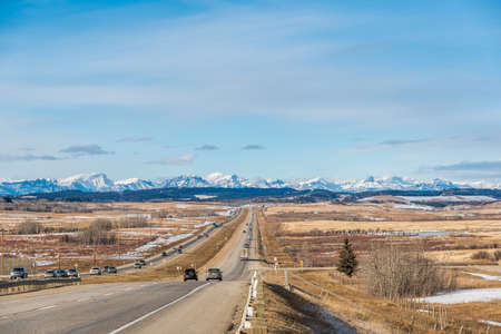Along Trans Canada Highway to Rocky Mountains, Alberta, Canadaの写真素材